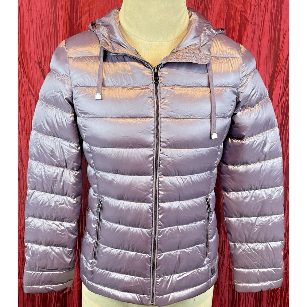 Womens Andrew Marc Gray Packable Down Filled Hooded Puffer Jacket sz XS